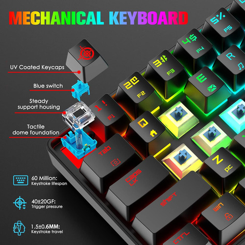 Magic-refiner 60% Mini Teclado Mecánico, Teclado De Juego Co