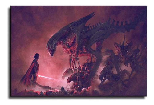 Cuadro Decorativo Darth Vader Vs Alien Crossover Cine 60x90