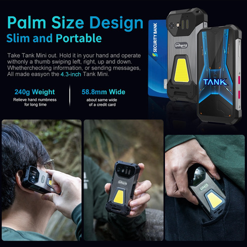 Smartphone Robusto Unihertz Tank Mini 8849, 16 Gb 256 Gb Android 13 Helio G99 100mp Cameras Ip68 Waterproof