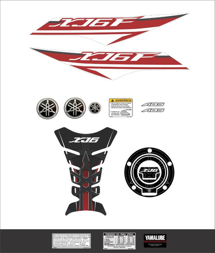 Adesivos + Tank Pad Resinado Compatível Yamaha Xj6f 2012 Cor Vermelho