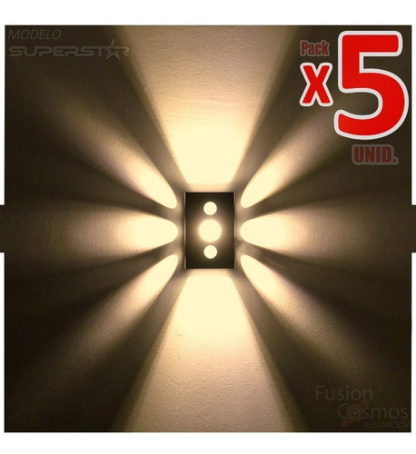 Aplique Pared Exterior Lampara Led 6 Watt Incluida Pack X5u Efecto Expansivo