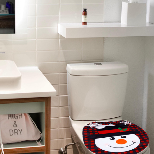 1 Set Of Christmas Pattern Toilet Mat Toilet Seat Lid Cover