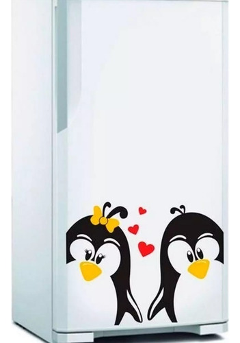 Vinil Decorativo Cocina Refrigerador Pingüinos Corazón Refri