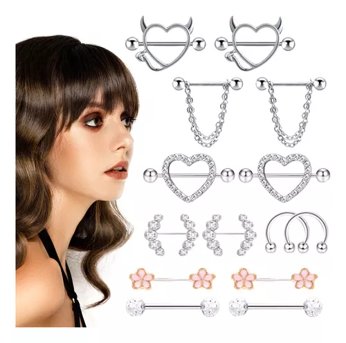 Piercing Pezon Nipple Set Corazon Diablito Varios 14 Piezas