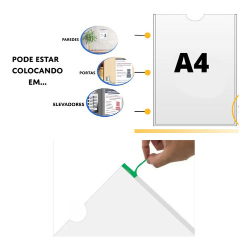 Quadro De Aviso Display Parede Porta Folha A4 - 5 Und