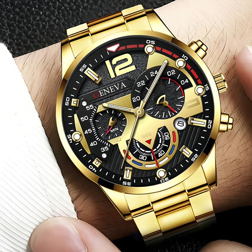 Relógio Geneva G0106 Luxo 42mm Aço Pulseira Ajustável