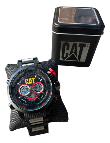 Reloj P Caballero Cat Casual Análogo/digital Estuche Gratis Negro Rojo