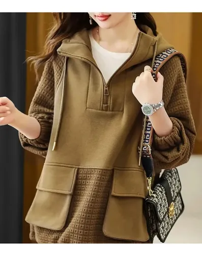 Sudadera Con Capucha Y Cremallera Color Block Para Mujer