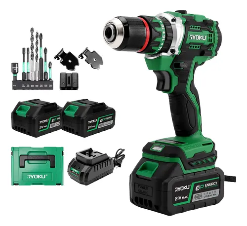 Furadeira Parafusadeira Impacto 2 Baterias Brushless Ryoku