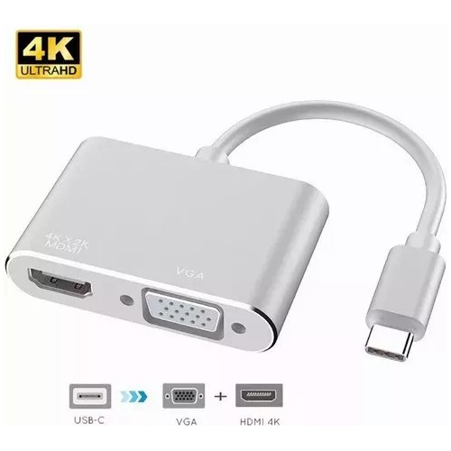 Cable Adaptador Usb Tipo C + Hdmi 4k + Vga Convertidor 2en1