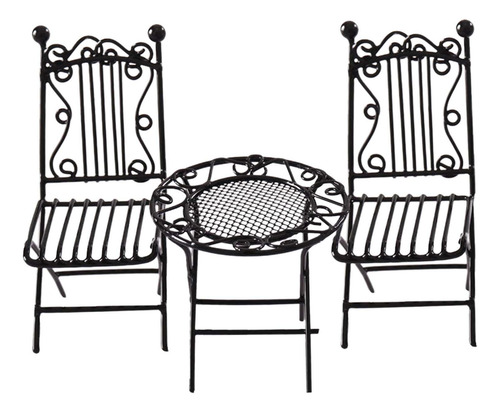 Mesa De Café 1/12, 3 Piezas, Silla Dorada Para Micropaisaje