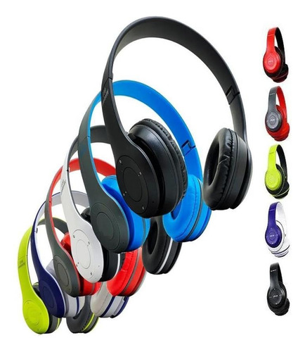 Auriculares con reproductor de MP3, tarjeta SD, auriculares FM, Bluetooth, color azul