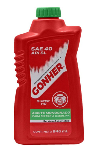 Aceite Monogrado Sae 40 Super Hd Api Sl Gonher 946ml