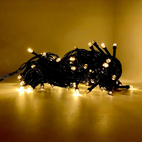 Guia De 100 Luces Led Navidad Cálidas Cable Negro Decoración