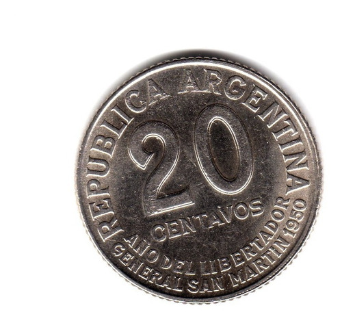 Moneda Argentina 20 Centavos 1950 San Martin Cj#228 Ex+