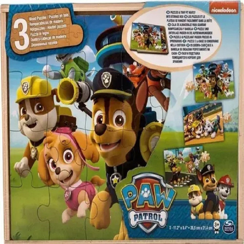 Imagen 1 de 6 de Puzzle Paw Patrol 3 Rompecabezas Caja Madera Spin Master