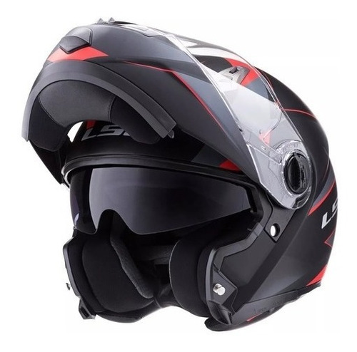 Casco Ls2 370 Stripe Rebatible Negro Rojo Mate S -  Bondio