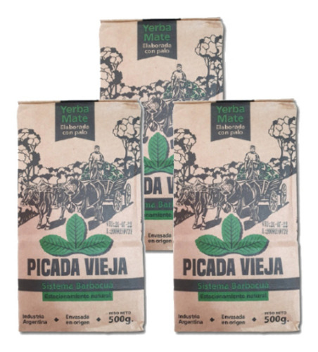 Yerba Picada Vieja Barbacua 500 G (pack De 3 Unidades)