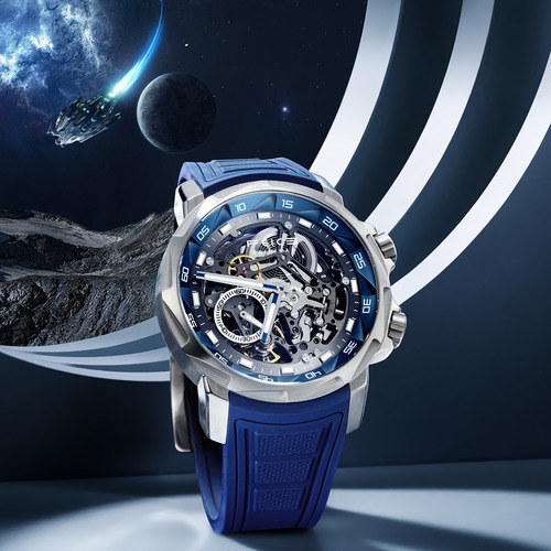 Reloj Skeleton Auto Feice Fm511 Para Hombre, 5 Atm, Correa D