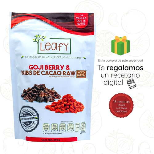 Imagen 1 de 8 de Goji Berries Con Nibs De Cacao Orgánico Leafy 250g