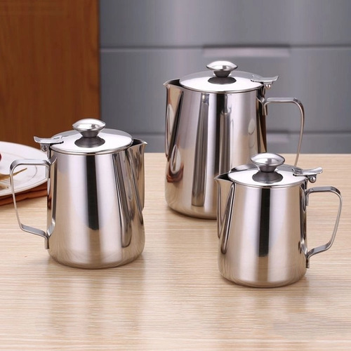 Jarra Latte Art Acero Inox Con Tapa Pico Fino Reforzado