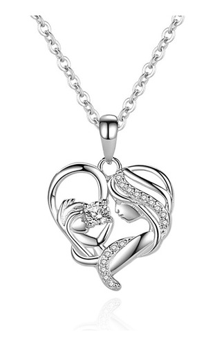 Collar Colgante Plata S925 Corazón Madre Hijo Regalo Mamá