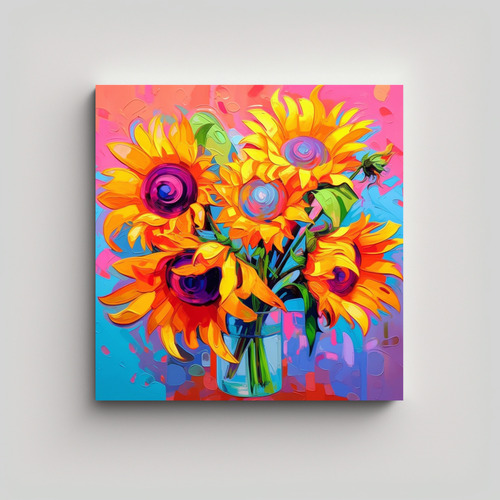 Cuadro Decorativo Escenario De Girasoles Peter Max 50x50cm