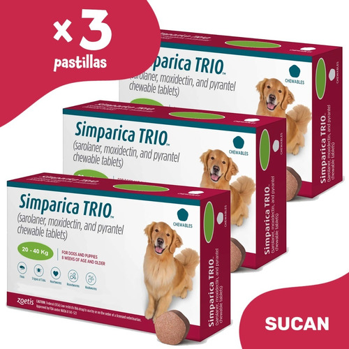 Pastilla Simparica Trio X 3un. - Perros 20 A 40 Kg