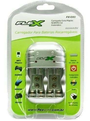 Carregador Rápido Pilhas Aa - Aaa E Bateria 9v Flexgold