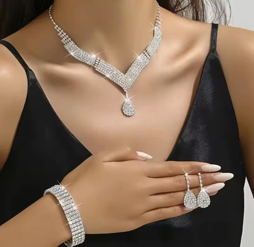 Juego De Joyas Para Novia Boda Diamantes De Imitación