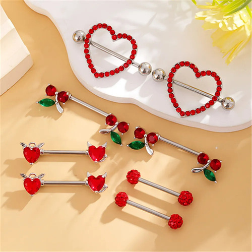 4 Pares De Piercings Con Forma De Corazón Y Barra Para Pezon