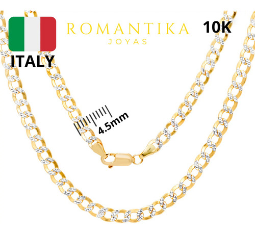 Cadena Barbada Cubana Diamantada Oro 10k 55cm 4.5mm Italy Color Dorado