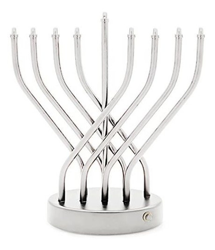 Hanukkah Menorah Silver Contemporary Design, Led Electric Ha