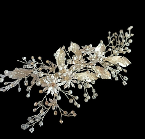 Tiara Corona Tocado Diadema Lateral Novia Xv Boda Flores M95