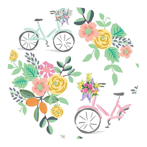 Papel De Parede Flores E Bicicletas Quarto Feminino 57x270cm