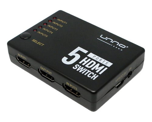 Splitter - Switch Unno Tekno Hdmi 4k 5 Puertos Hb1203bk