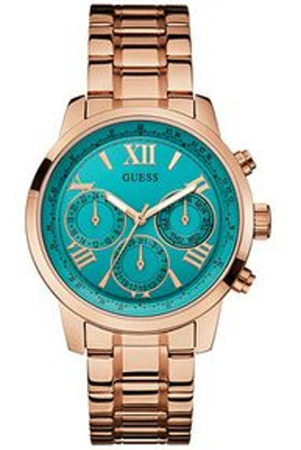 Relogio Feminino Guess Original Aço Rose Com Fundo Azul