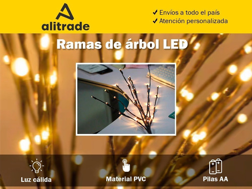 Imagen 2 de 10 de Luces Decorativas Interior Led Pila Calida Arbol Ramas 70cm