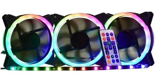 Kit 3 Fans Cooler Speed Control Argb Rainbow Af-j1225 K-mex 