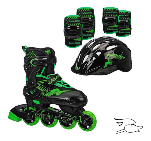 Patines Roller Derby Carver Black-green (incluye Proteccion)