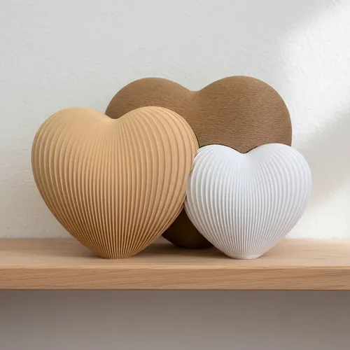 3 Corações Japandi Ripada Decoração Sala Quarto 15cm Altura