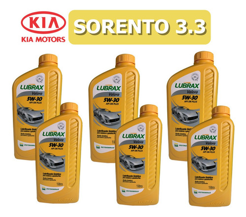 Kit Óleo Lubrax 5w30 Kia Sorento 3.3 V6 Dfi 24v 6 Litros