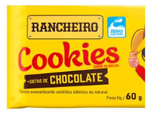 Cookies Rancheiro Biscoito Zero Lactose Gotas Chocolate 60g