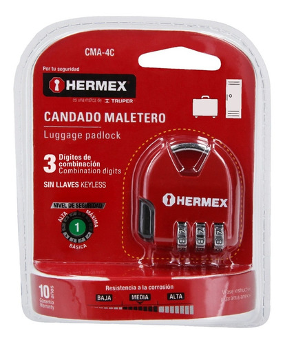 Candado Maletero De Combinación 36 Mm - Hermex 43351