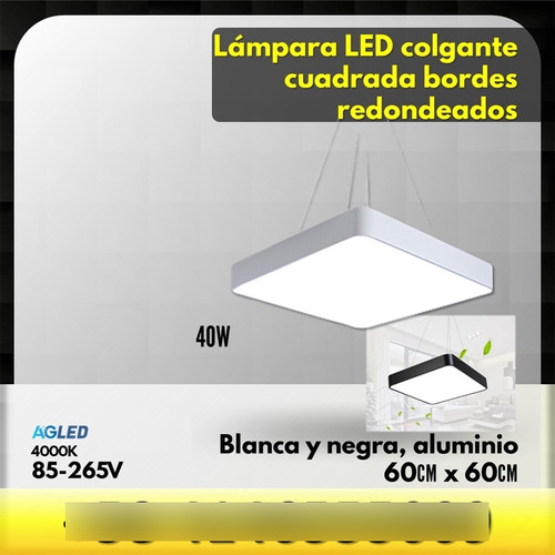 Lampara Led Colgante Cuadrada Bordes Redond Blanca 48w