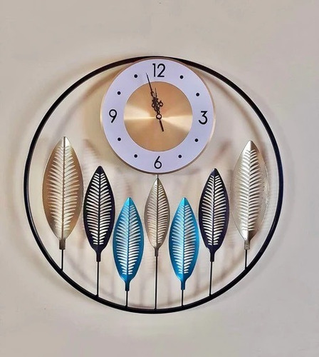 Reloj Pared 3d Circular Hojas Turquesas 56cm Moderno