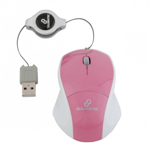 Mouse Goldentec Retrátil Usb Rosa Branco 1000dpi