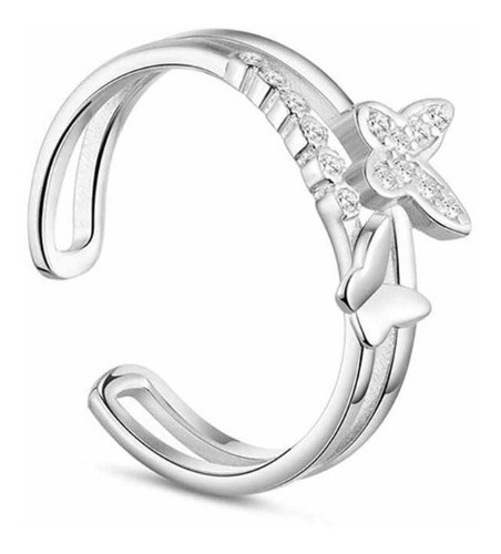 Pequeño Anillo Abierto Aro 2 Mariposas Cristal Zirconio