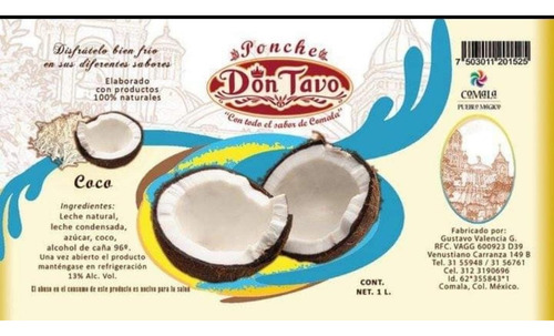 Ponche De Comala Don Tavo Sabor Almendra 1 Lt