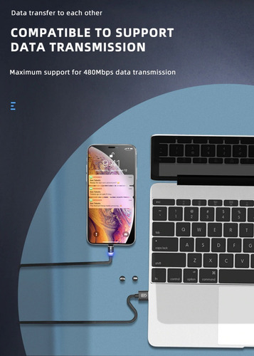 Cable Magnético Carga Rápida Android iPhone Transmi Data 3a